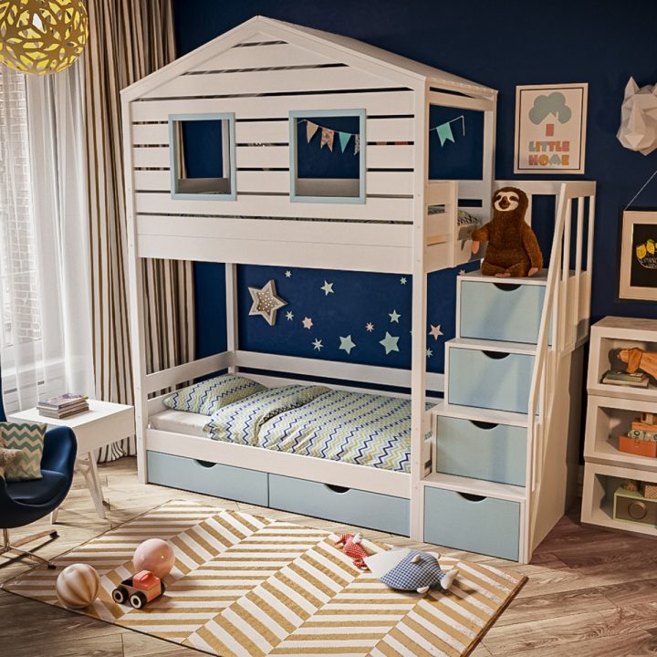 Детская двухъярусная кровать-домик Бревик купить в магазине Little Home